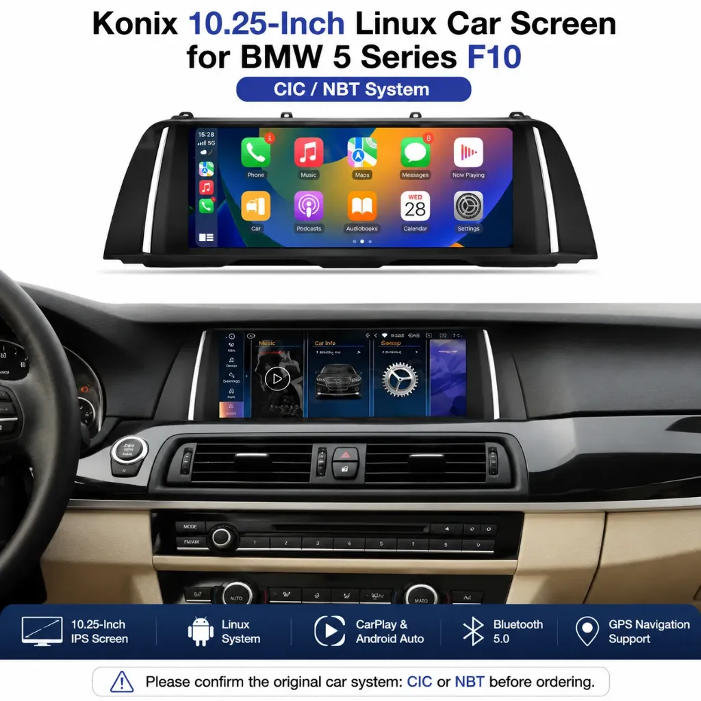 Konix 10.25-Inch Linux Car Screen for BMW 5 Series F10 2010-2012 – CIC System