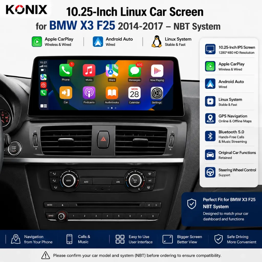 Konix 10.25-Inch Linux Car Screen for BMW X3 F25 2014-2017 – NBT System