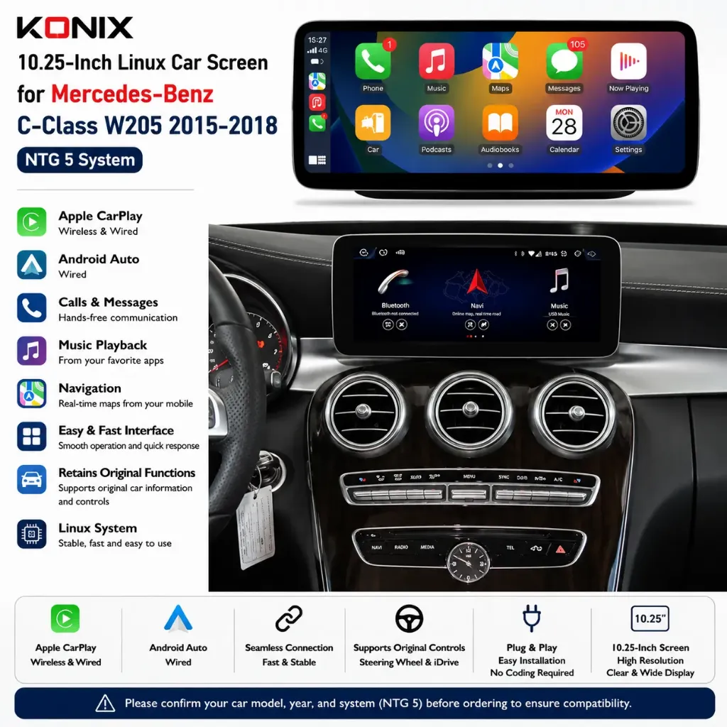 Konix 10.25-Inch Linux Car Screen for Mercedes-Benz C-Class W205 2015-2018 – NTG 5 System