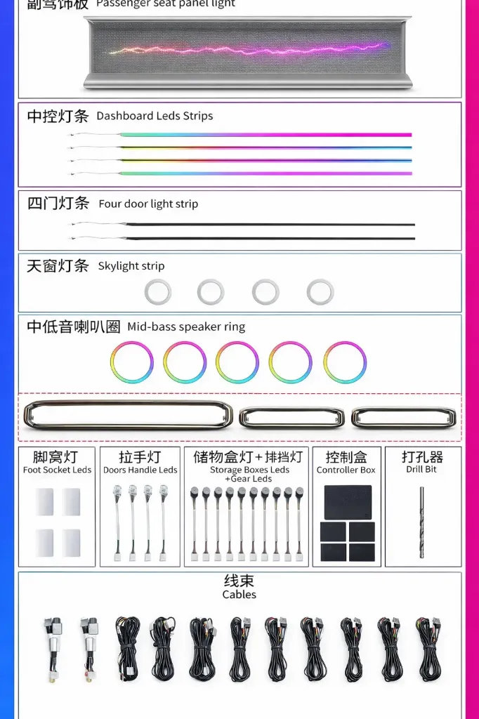 Interior 64-Color Ambient Light Kit for Jetour T2 / Jetour Traveller (2023–2026)