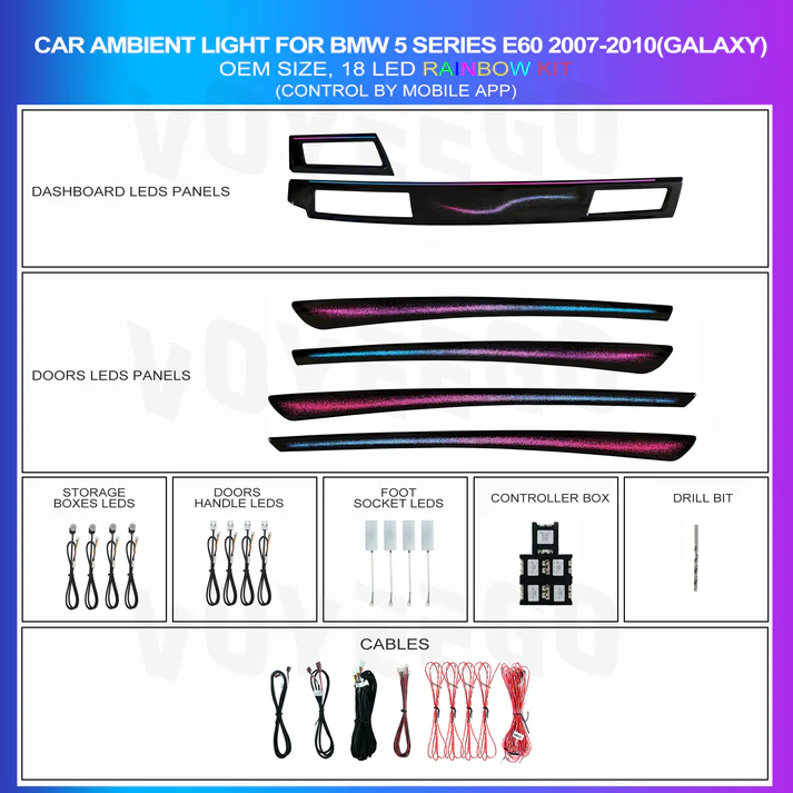 BMW 5 Series E60/E61 Ambient Lighting Kit 2007–2010 | Galaxy Rainbow 18 LED OEM Size Kit
