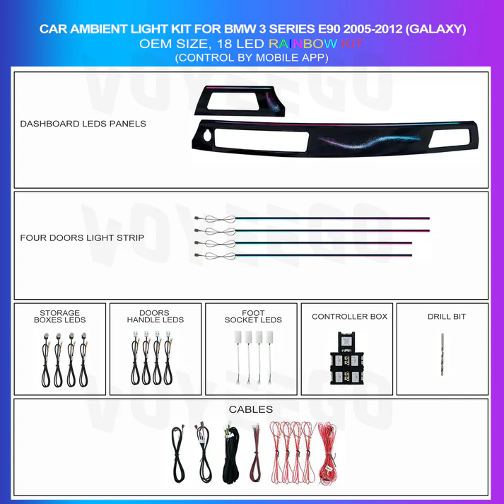 BMW 3 Series E90/E91/E92/E93 Ambient Lighting Kit 2005–2012 | Galaxy Multi-Color LED Upgrade for Dashboard & Door Handles
